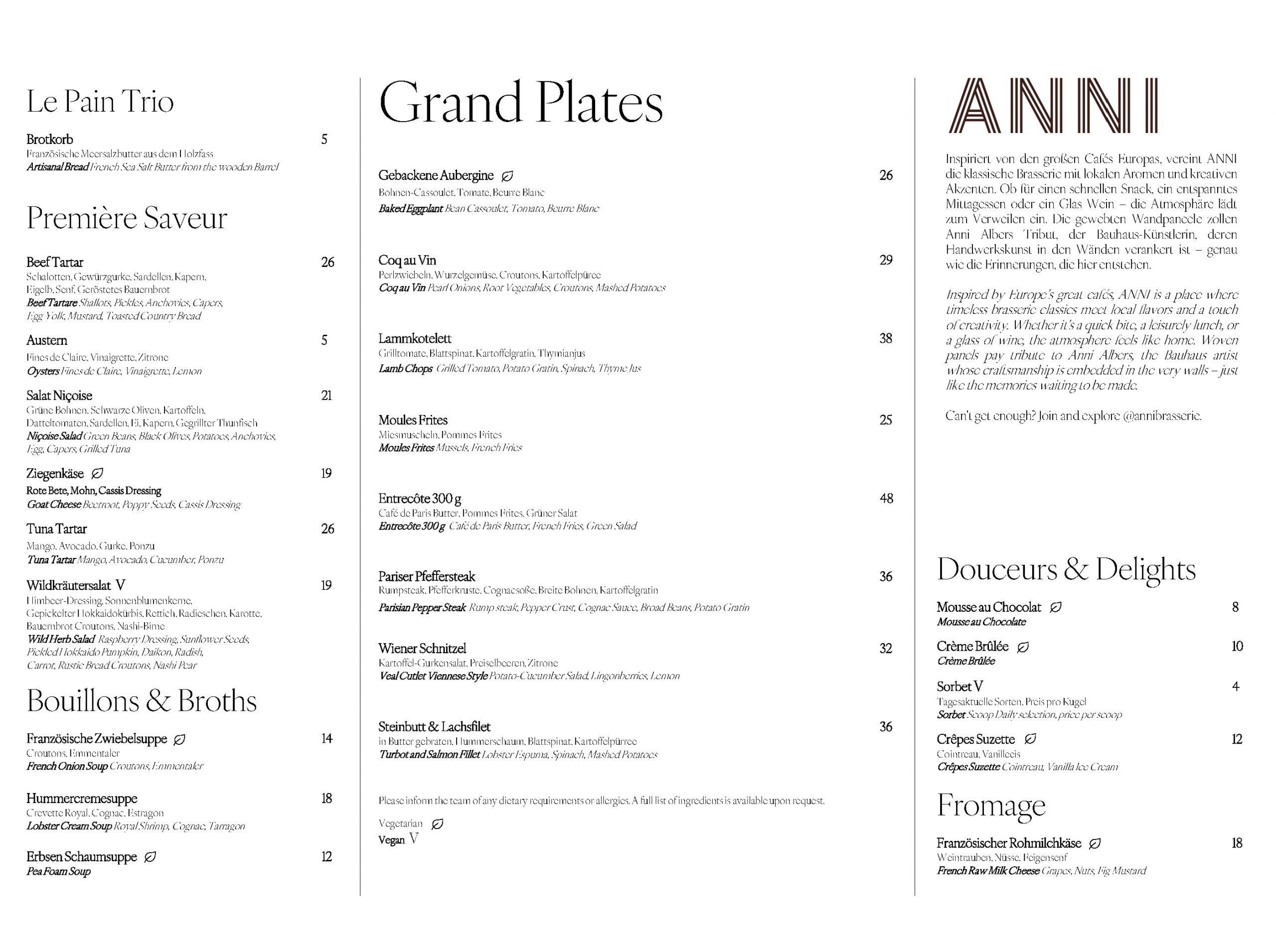 ANNI Brasserie - Restaurant Frankfurt - All Day Menu 2025